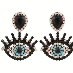 Chic Black and Blue Eye Drop Earrings